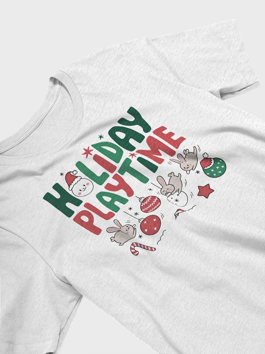 “HOLIDAY PLAYTIME” t-shirt, Holiday-themed shirt, Playful rabbit graphic, Cheerful holiday message, Perfect for holiday gatherings, Fun gift idea for the season, Spread joy and inspiration, gift idea product image (3)