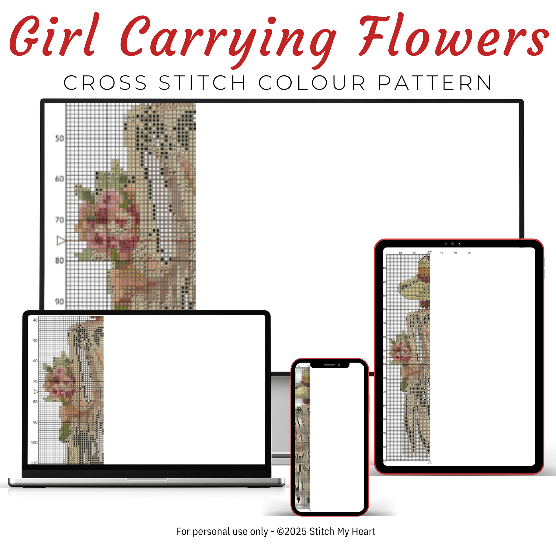 Girl Holding Flowers Cross Stitch Pattern product image (3)
