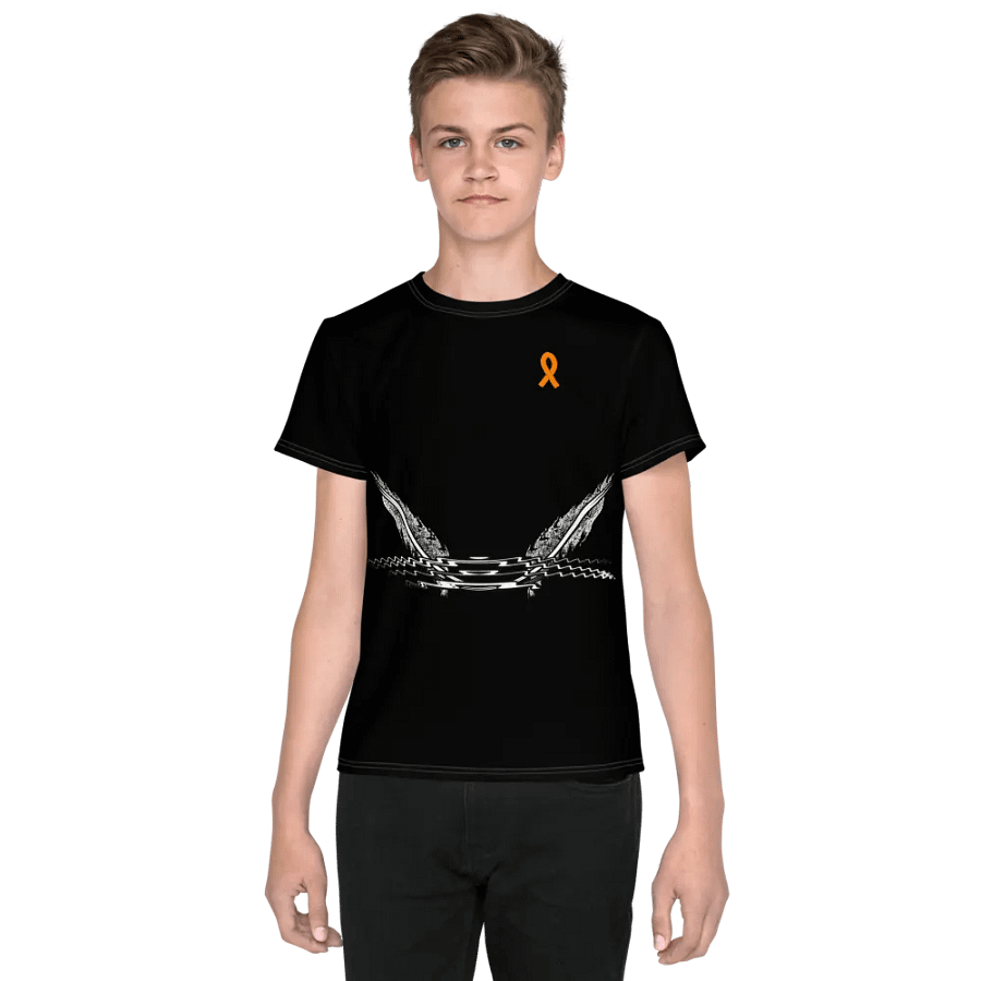 White HApex Gear White Logo Cancer Awareness Orange Ribbon. Black Youth Crew Neck T-Shirt product image (11)