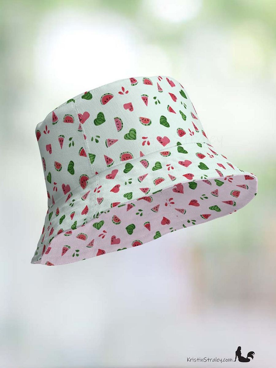 Watermelon Splash Reversible Bucket Hat Pink and Mint product image (7)
