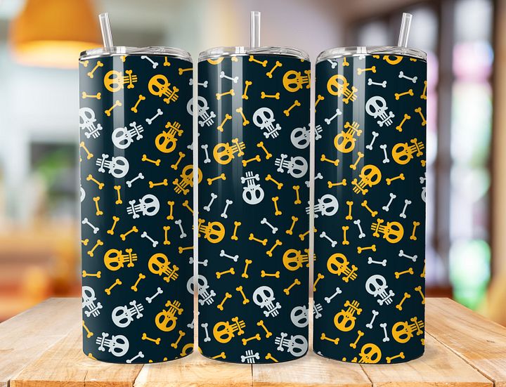 Halloween Skull & Bones 20 oz Stainless Steel Tumbler – Spooky Skeleton Pattern product image (1)