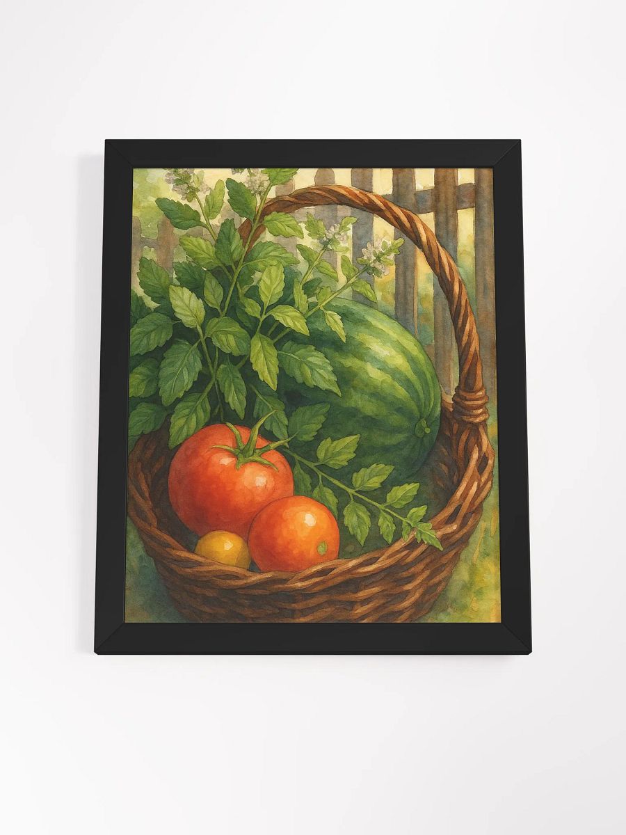 Country Garden Harvest Watercolor – Framed Wall Art with Tomatoes, Watermelon & Herbs product image (20)