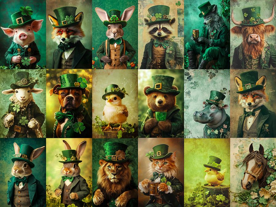St. Patrick's Day Dapper Animal Leprechauns Digital Paper Pages, Scrapbook, Junk Journal, printable images product image (5)