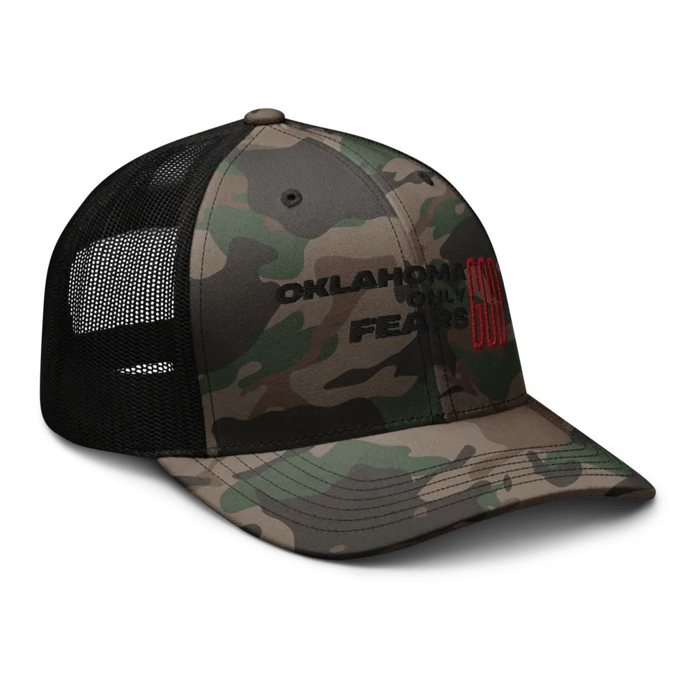 'OKLAHOMA ONLY FEARS GOD' snapback Camo Trucker Hat product image (8)
