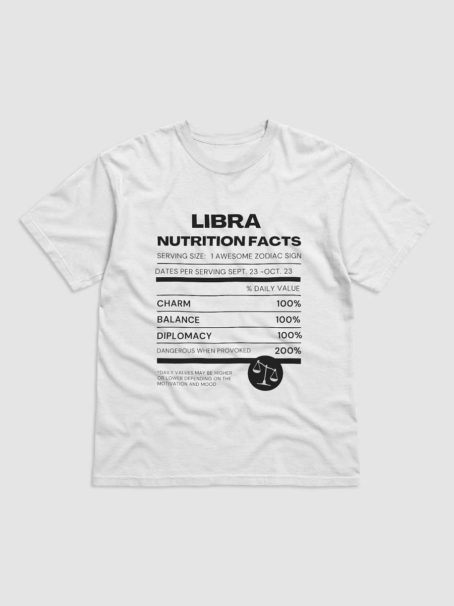 LIBRA NUTRITION FACTS T-SHIRT (Black Writing) product image (1)