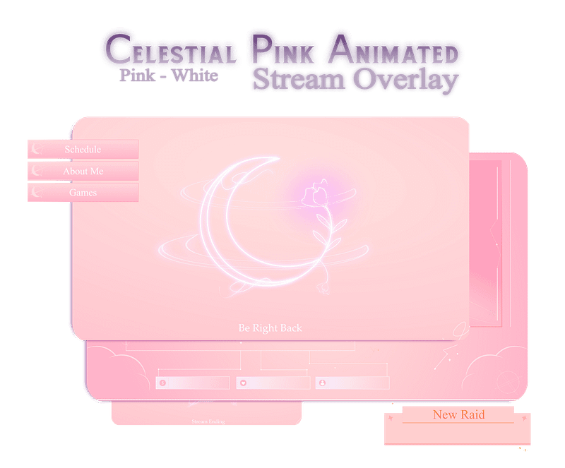 Pink CELEARIAL Animated Overlay, Celestial twitch overlay animated, Pink overlay cute, Moon stream overlay, Pink Moon overlay for twitch