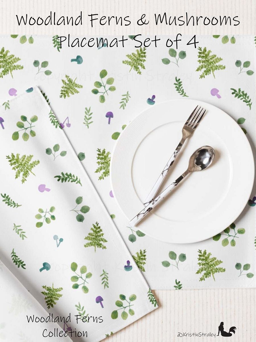 Woodland Ferns & Mushrooms on White Placemat Set product image (1)