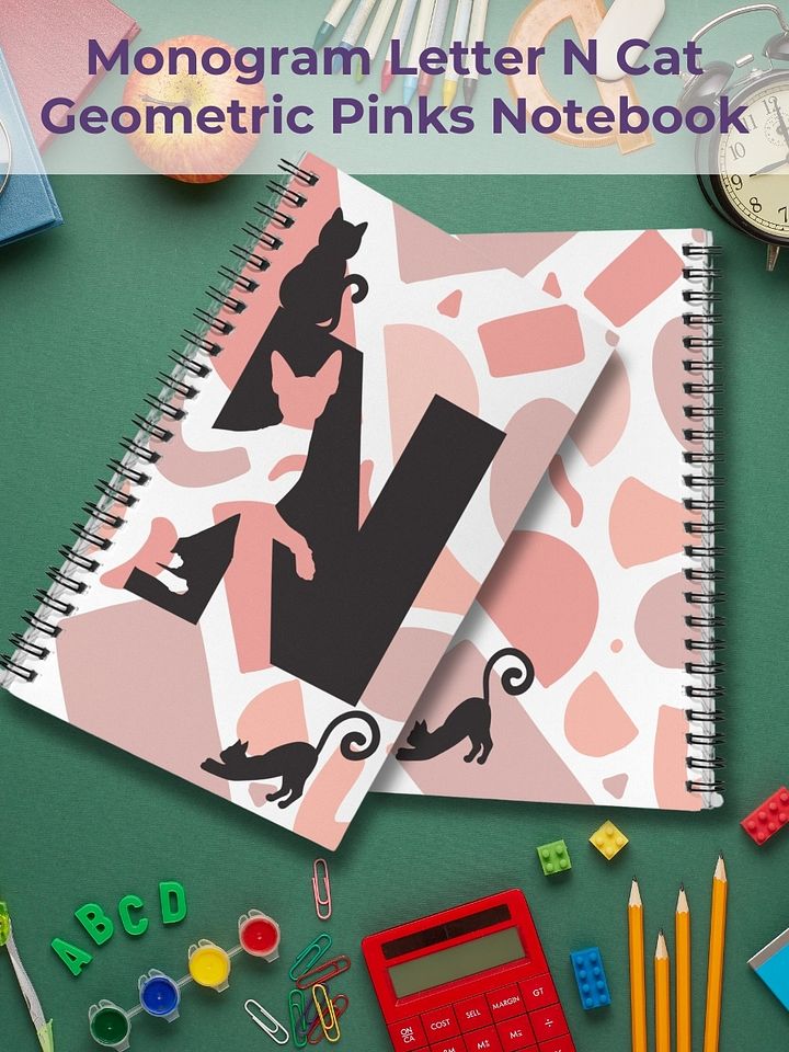Monogram Letter N Cat Lover Geometric Pinks Notebook product image (1)