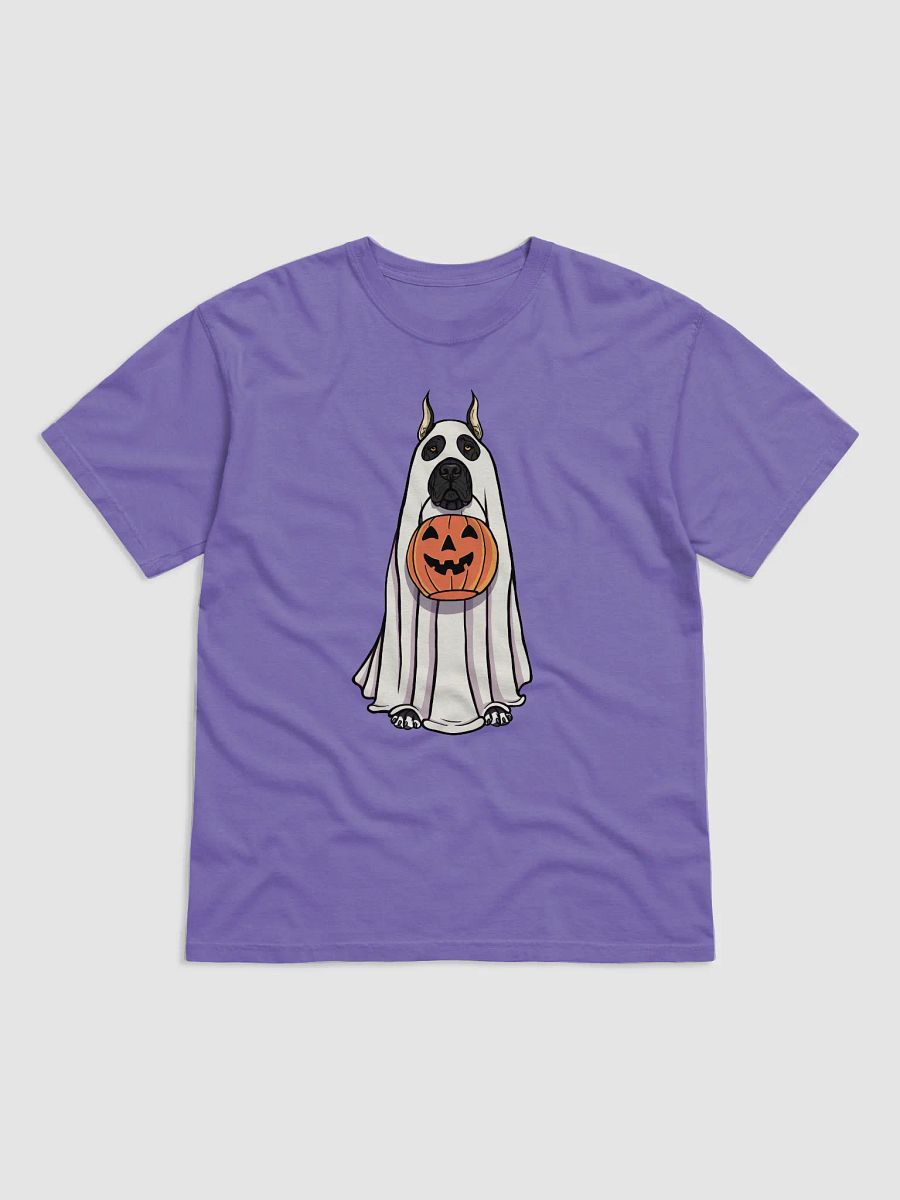 Funny Halloween Great Dane(Cropped Ears, Black) T-Shirt | Funny Great Dane Wearing a Ghost Costume and Holding a Pumpkin Basket product image (23)