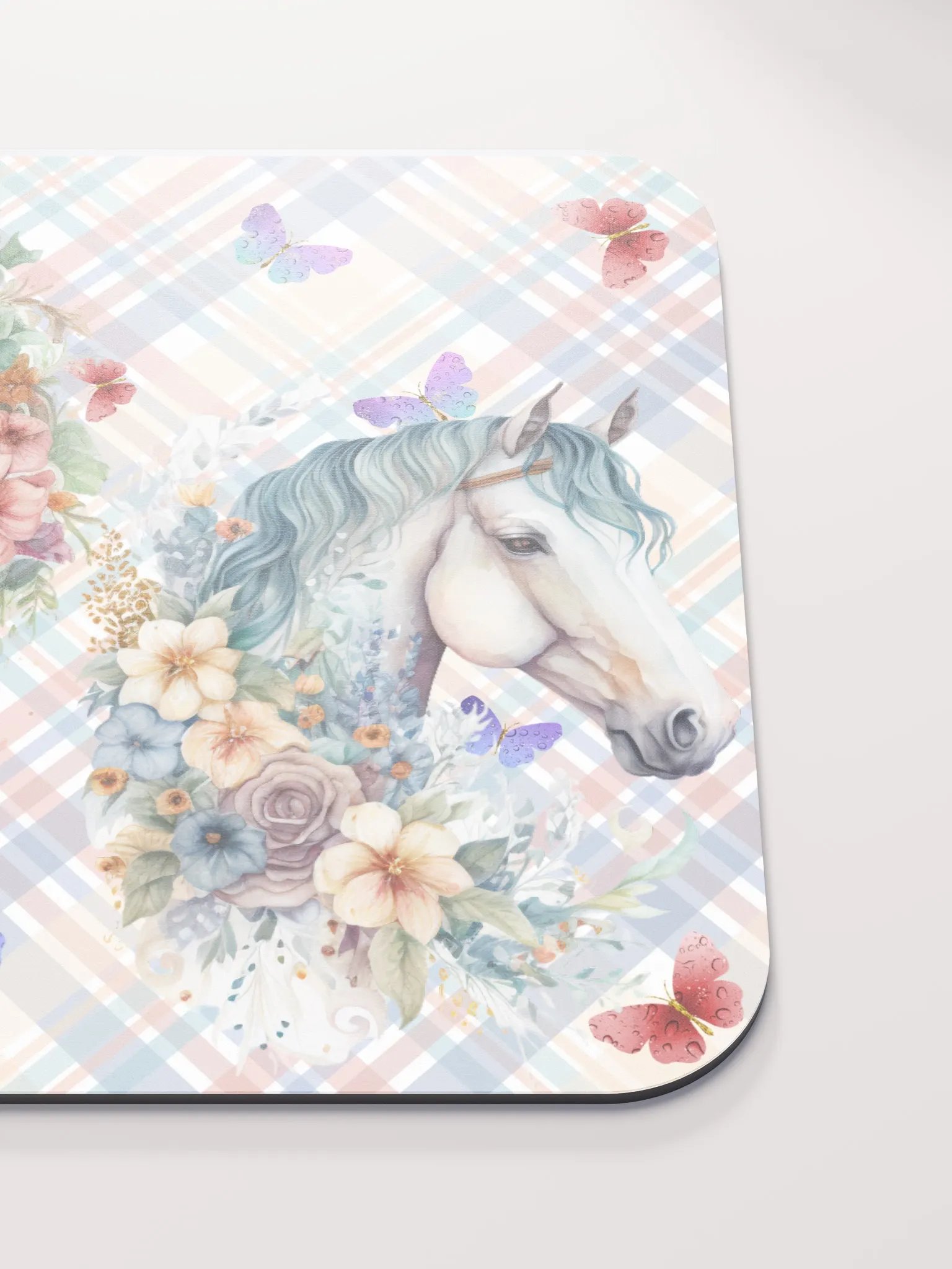 Two Beautiful Horses on a Plaid Background Mousepad product image (5)