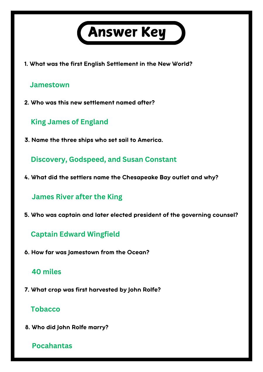 The Jamestown Settlement Reading Comprehension Passage and Questions | Printable PDF product image (4)