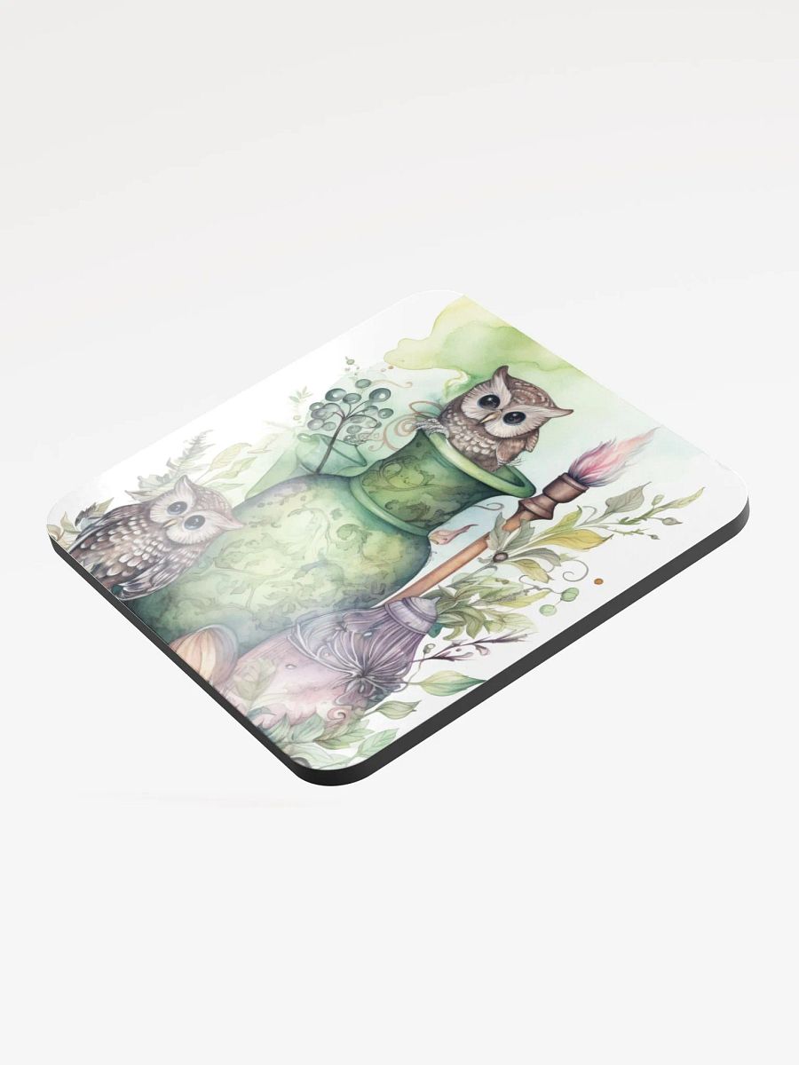 Glossed Cork Coaster 🦉 Peaceful Green Theme - Owls Vibes - Motif 2 product image (3)