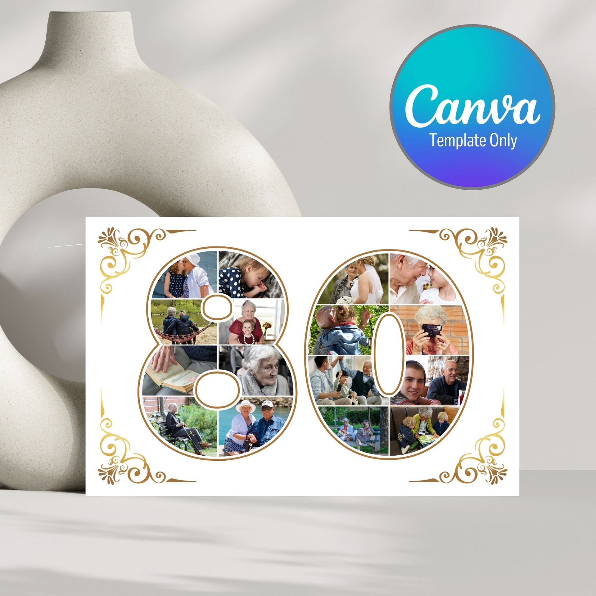 Eighty Year Celebration Card Photo Collage Canva Template product image (1)