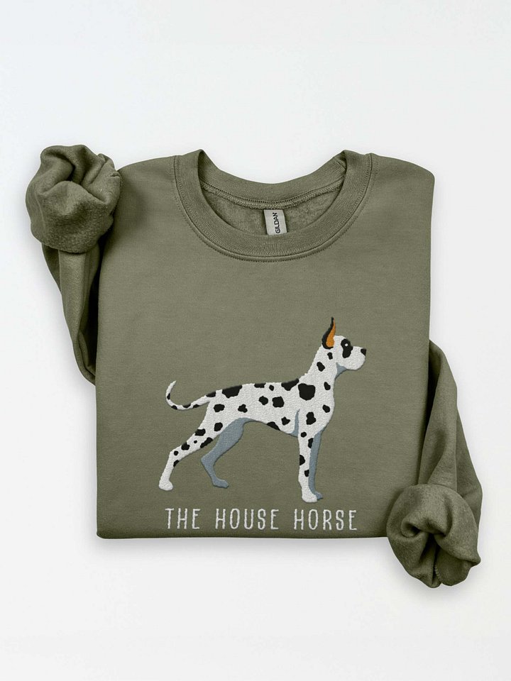 The House Horse Sweatshirt (Embroidered) of a Great Dane(Harlequin, Cropped Ears) product image (1)