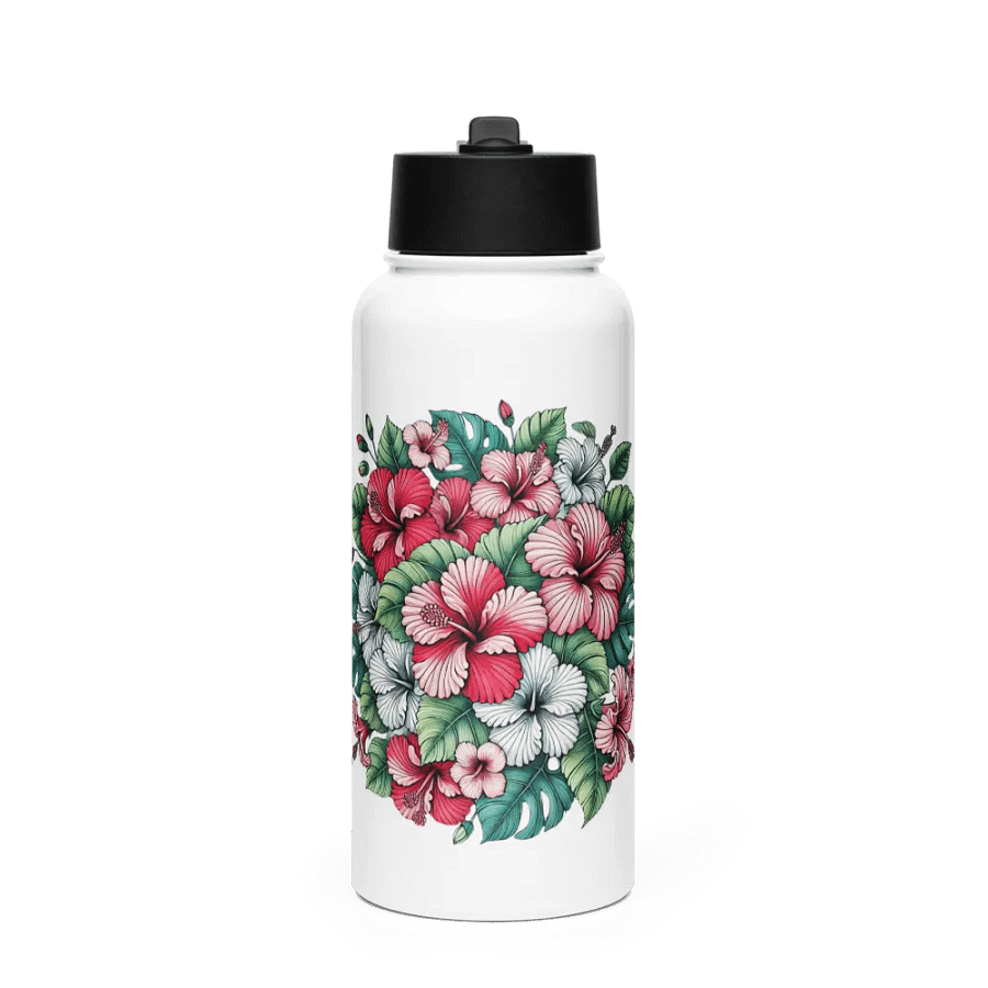 Tropical Hibiscus Stainless Steel Water Bottle | AI Design product image (1)
