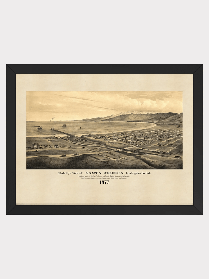 Santa Monica 1877 Framed Poster Print – Hand-Drawn Historic Coastal View product image (1)
