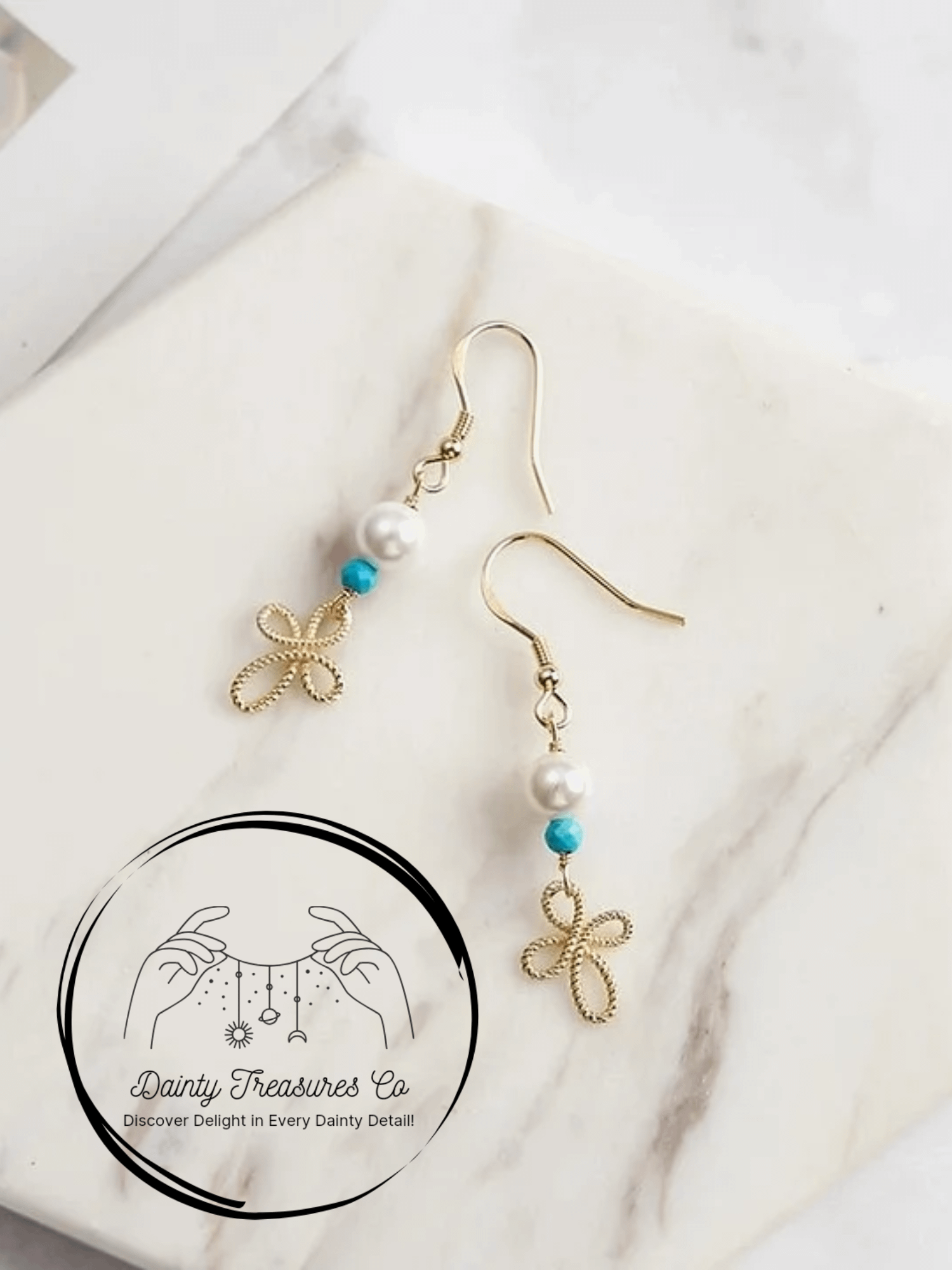 Turquoise & Pearl Drop Cross Hook product image (1)