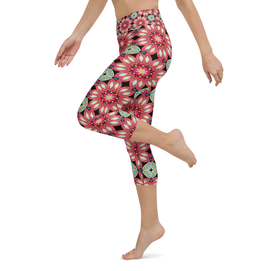 Fractal Batik Maroon Yoga Capri Leggings product image (8)