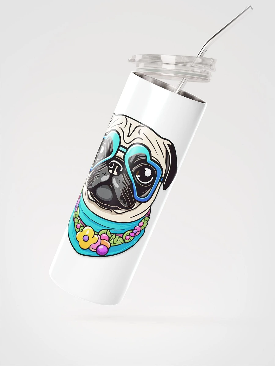 Retro Pug Stainless Steel Tumbler With Straw - White product image (3)