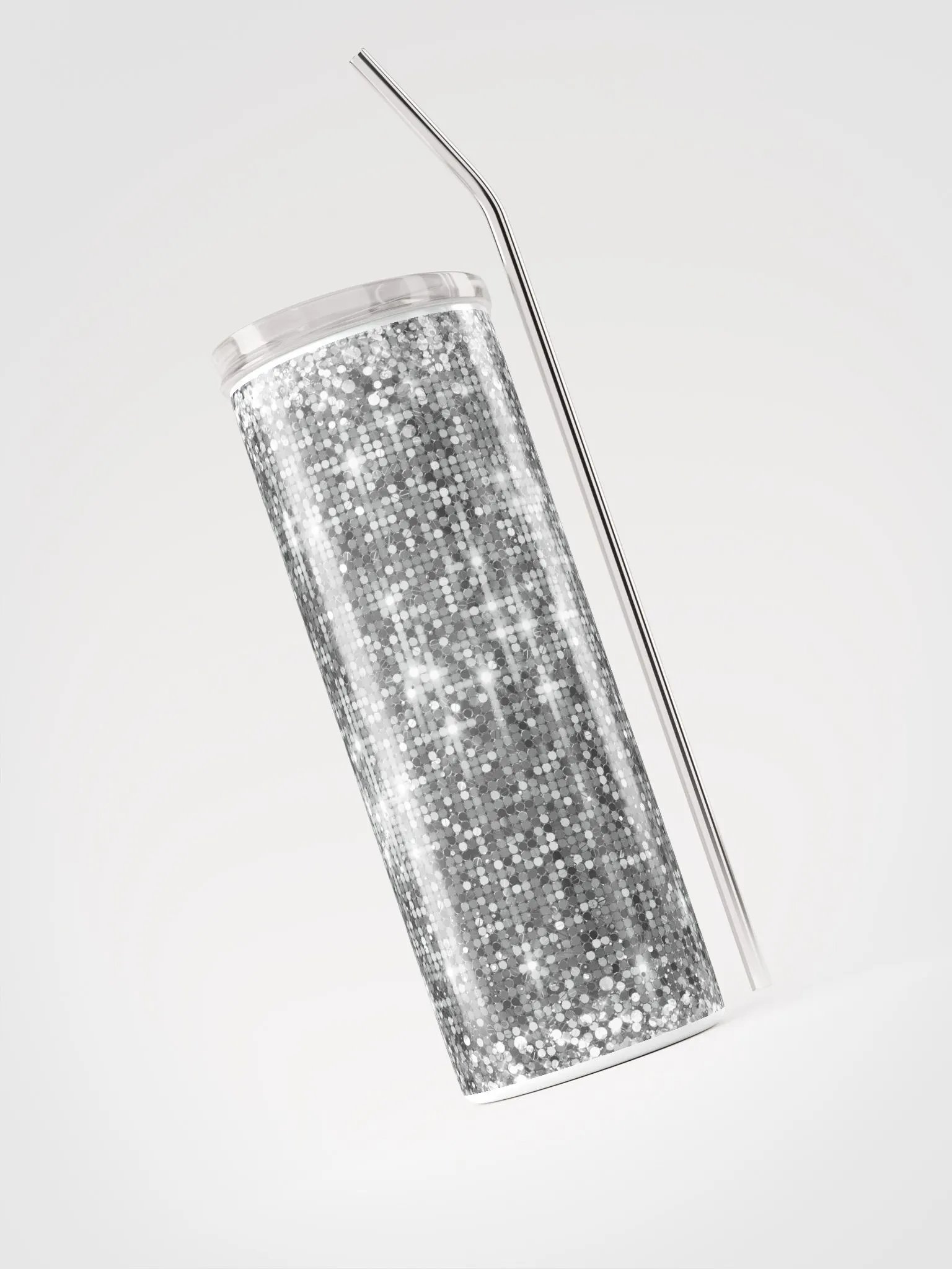 Shining Silver Glitter Stainless Steel Tumbler | Eco-Friendly 20oz with Reusable Straw product image (3)