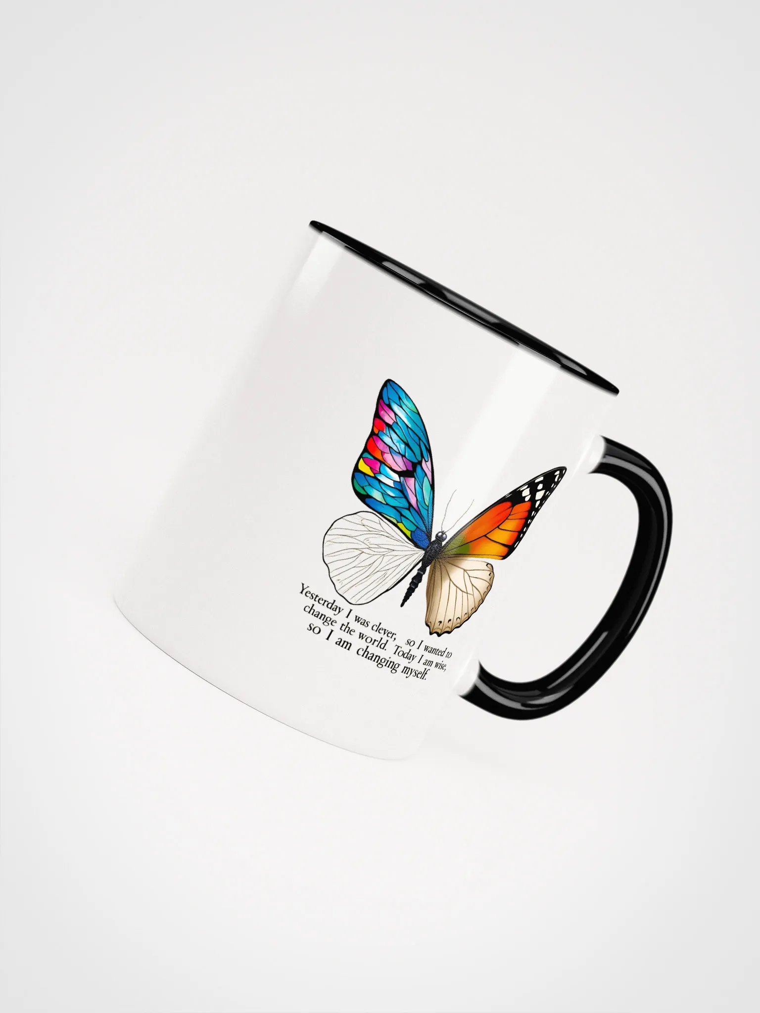 Yesterday I was clever, so I wanted to change the world. Today I am wise, so I am changing myself - Ceramic Mug with Color Inside product image (4)