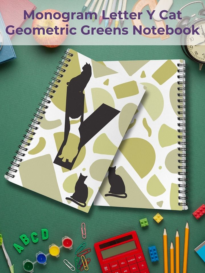 Monogram Letter Y Cat Lover Geometric Greens Notebook product image (1)