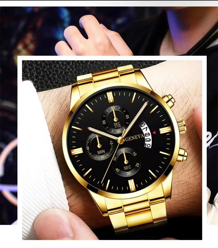 Fashion Men Gold Stainless Steel Watch Luxury product image (2)