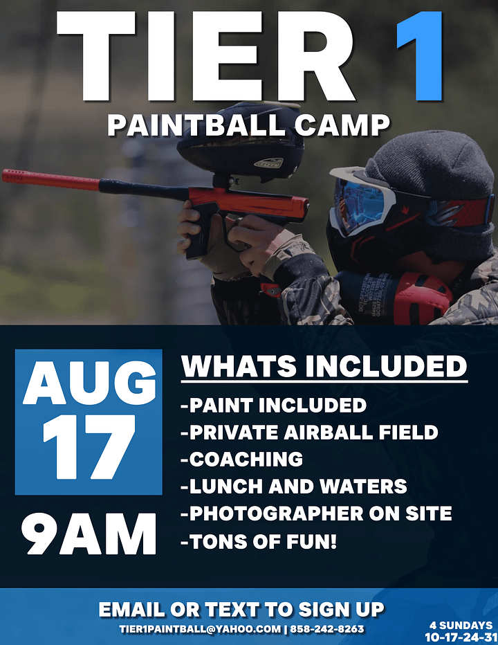 TIER 1 PAINTBALL CAMP - 1 DAY CAMP PASS (8/17) product image (1)