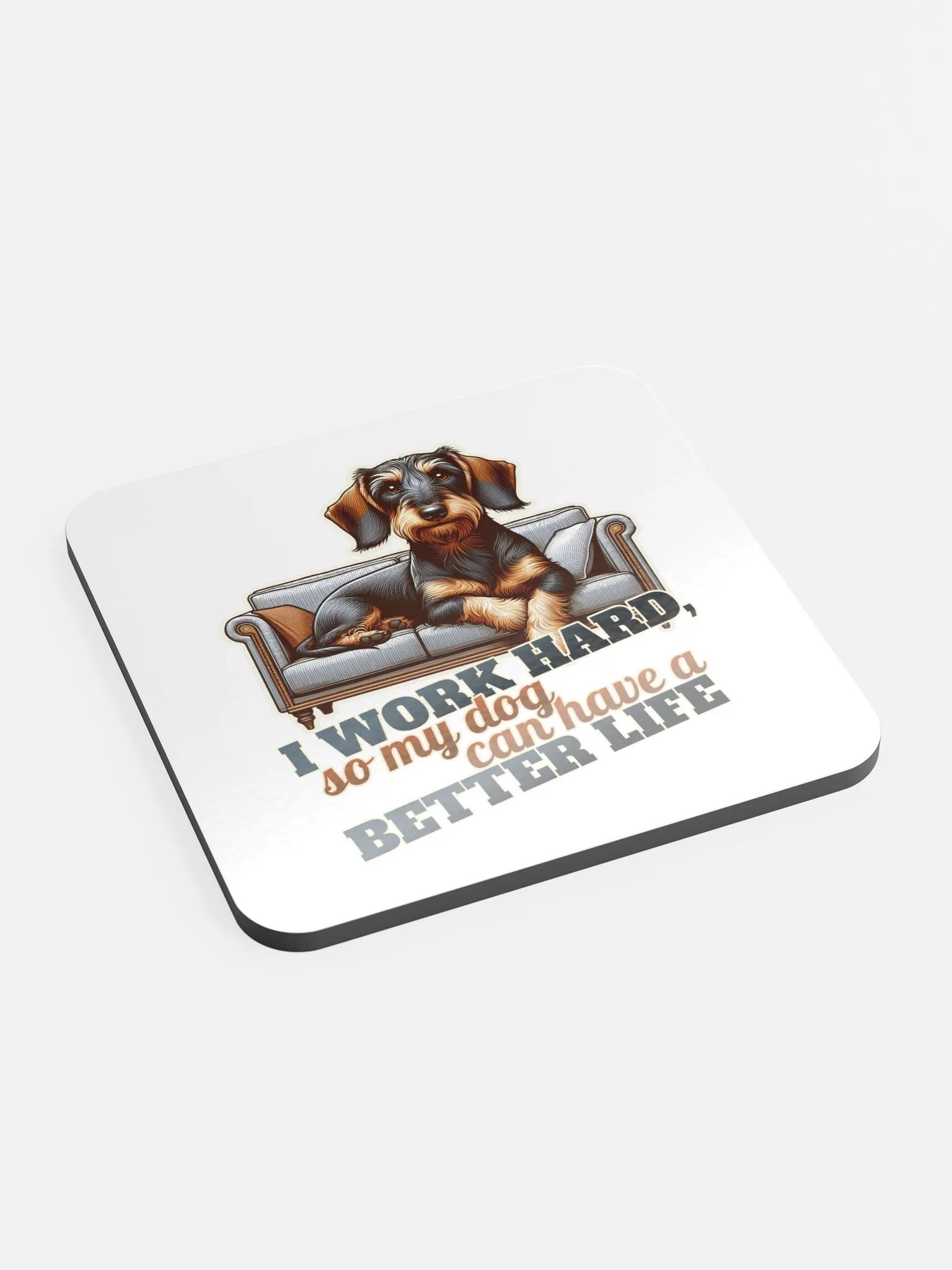 Work Hard – Dachshund - Glossed Cork Coaster product image (2)