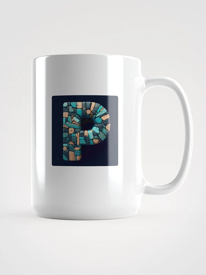 Teal Wood Block 'P' Mug |Ai Design initial P product image (1)