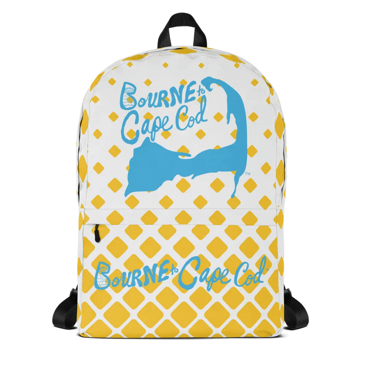 🌊 BOURNE to Backpack – Coastal Cool with BRN.2C.C.™ Vibes 🎒| Blue Logos | Retro Mod Yellow Diamonds product image (1)