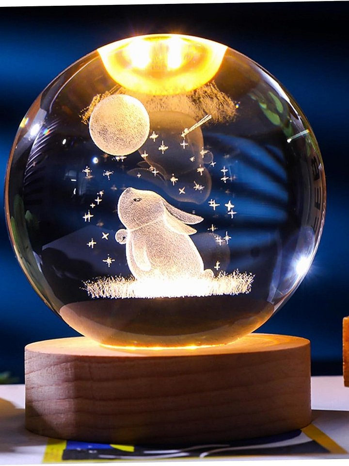 Hamsa 3D Crystal Ball with LED Wooden Base-Solar System Night Light product image (2)