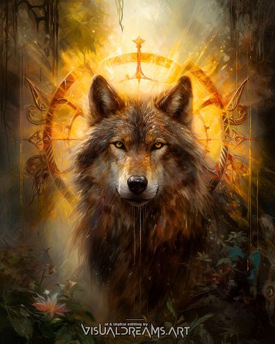 In the heart of the ancient forest, there was a legend whispered among the elders - a tale of the Lupus Lumina, the Wolf of L...