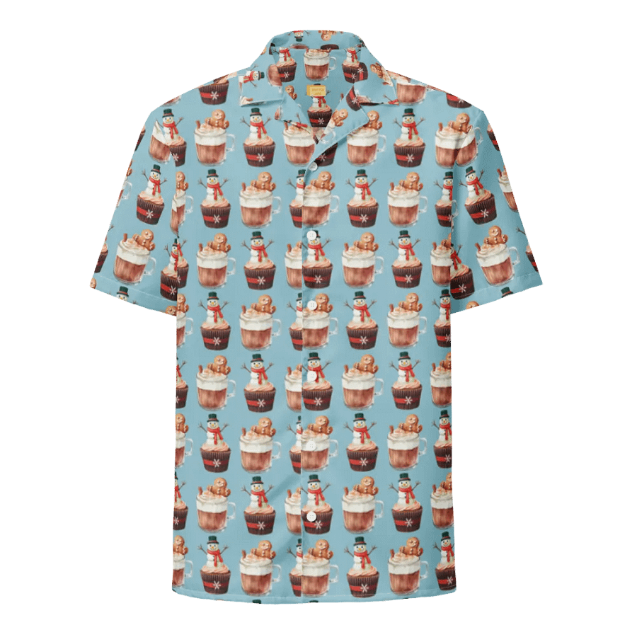 Xmas tea time gingerbread man latte cupcake Unisex Hawaiian Shirt product image (1)