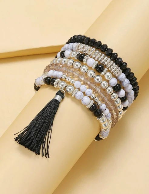 7 PC TASSEL CHARM BEADED BRACELET product image (1)