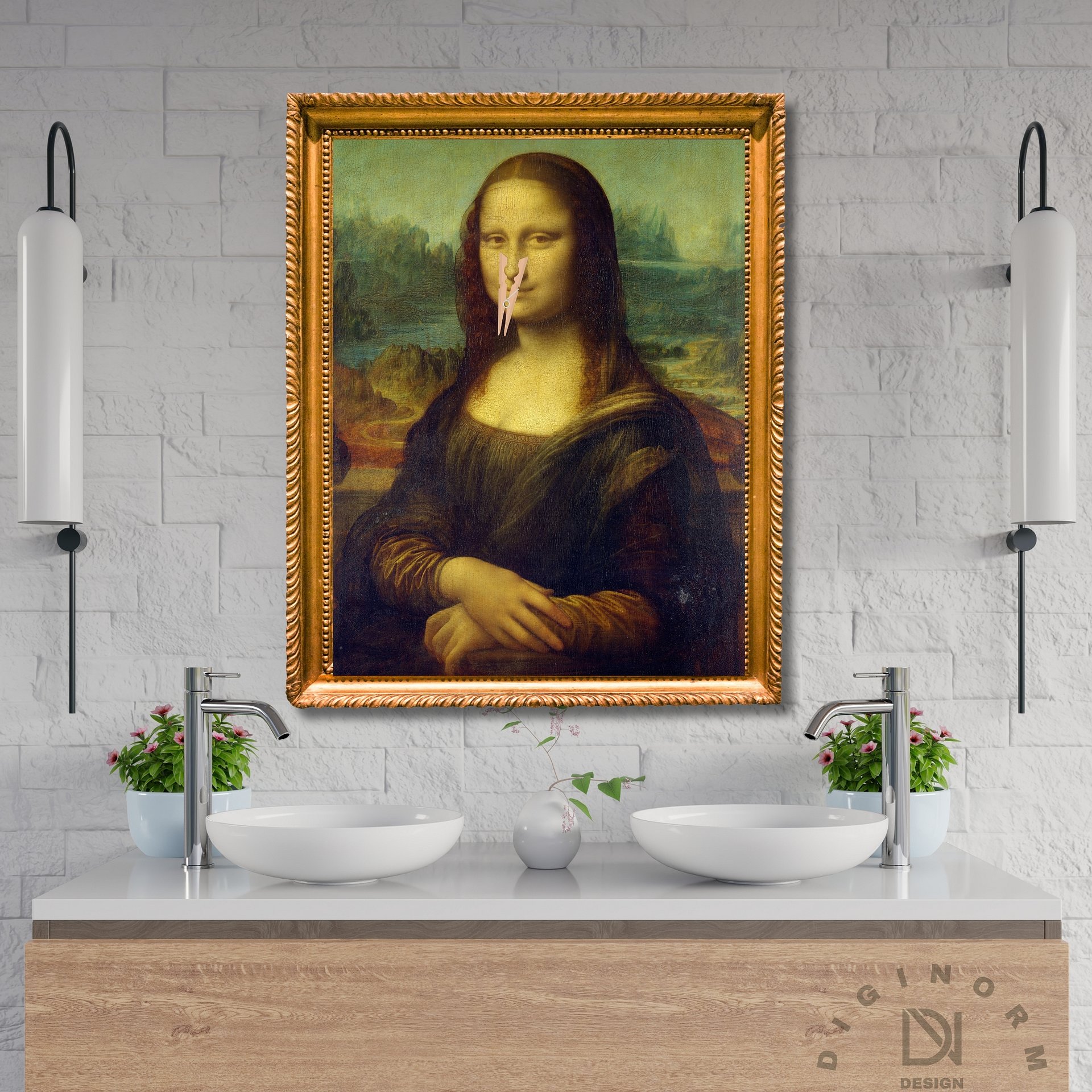 Funny Bathroom Altered Art, surreal Mona Lisa product image (2)