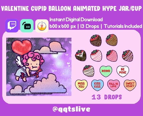ANIMATED Twitch VALENTINE'S CUPID Heart Hype Jar - Stream Tip Cup / Jar - 1 Layer - 13 Bit Options - Set Up Tutorial Included product image (1)