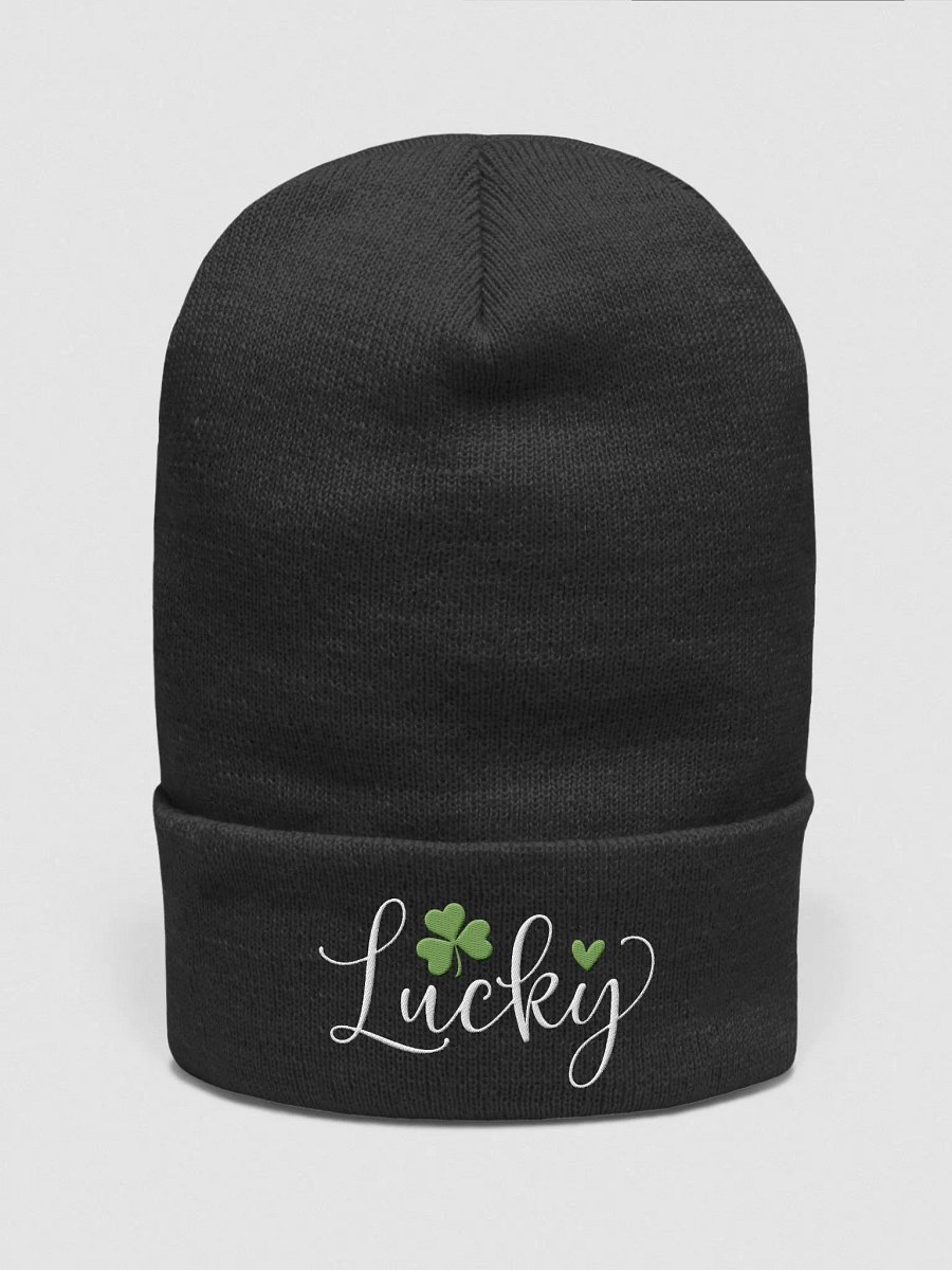 Cursive Lucky Embroidered Cuffed Beanie product image (6)