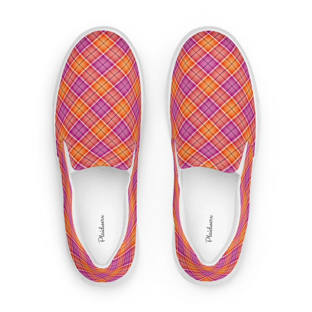 Bright Orange and Pink Plaid Women's Slip-On Shoes product image (1)