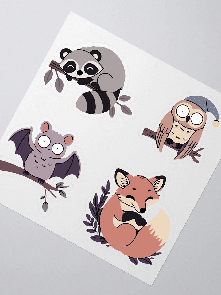 Nocturnal Animals – Cute, Hand-Drawn Sticker Sheet Featuring Fox, Bat, Raccoon, and Owl for Planners, Journals, and Crafts product image (2)
