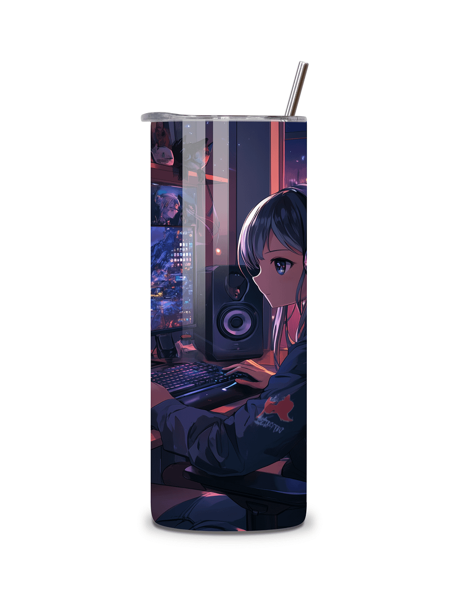Anime Gamer Girl 20oz Skinny Tumbler with Metal Straw – Vibrant Gaming Setup Design – Double-Walled Insulated Stainless Steel Tumbler Gift for Anime and Gaming Fans (Anime Girl 3) product image (4)