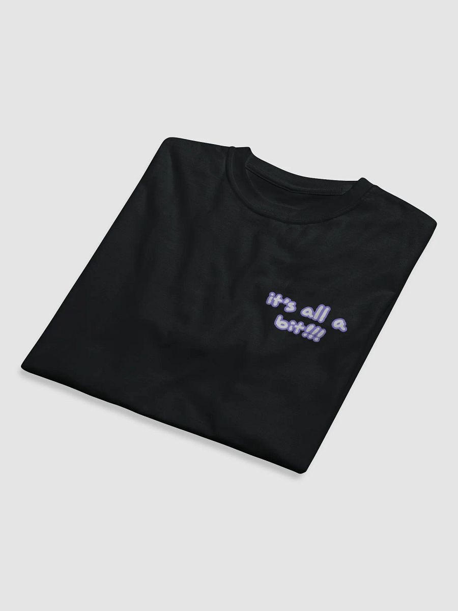 “It’s all a bit!!!” (sm. lined design, #9081ED) unisex eco tee product image (8)
