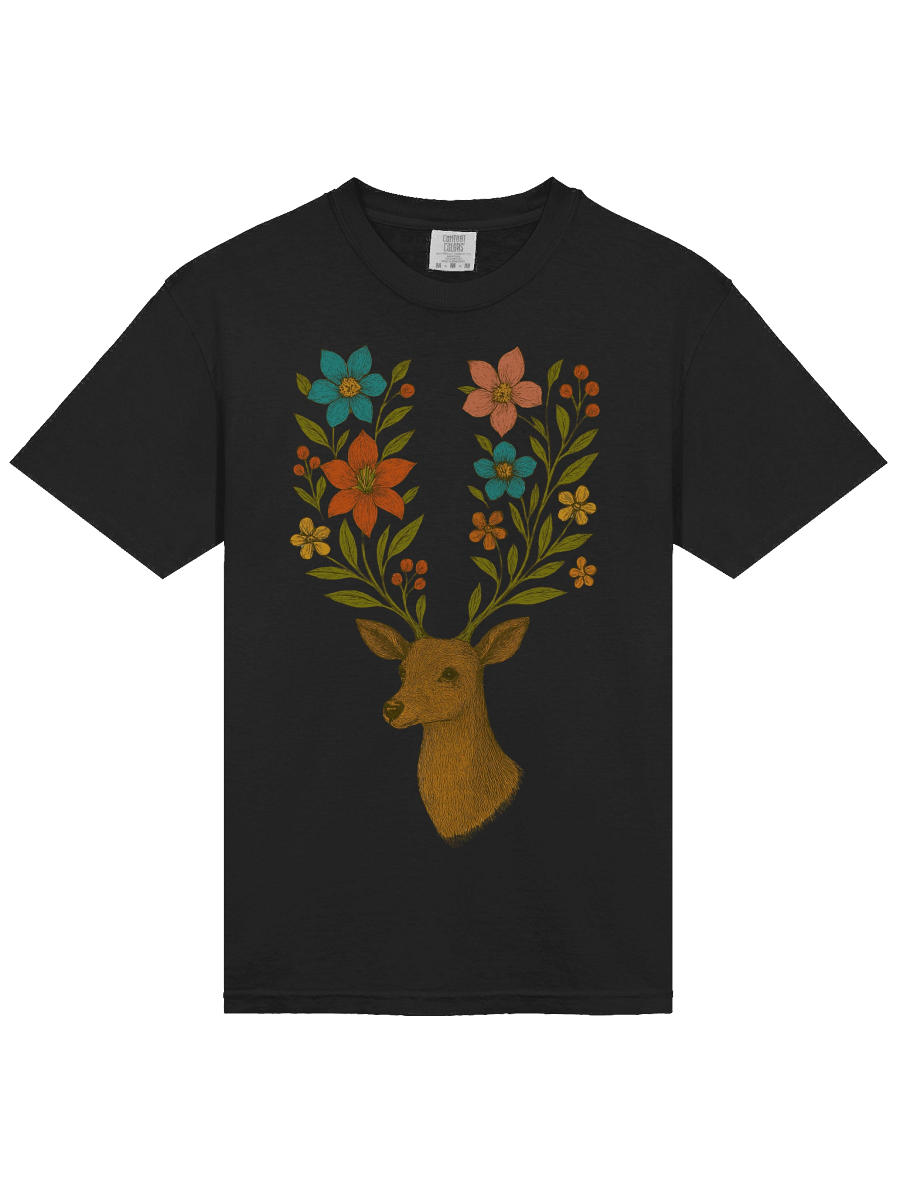 Floral Majesty Deer T-Shirt Mindful Nature T-Shirt – Flower Relaxing Tee product image (38)