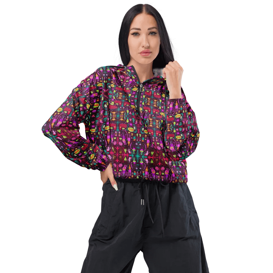 Abstract Darker Doodle Creatures Ladies Cropped Wind Breaker product image (1)