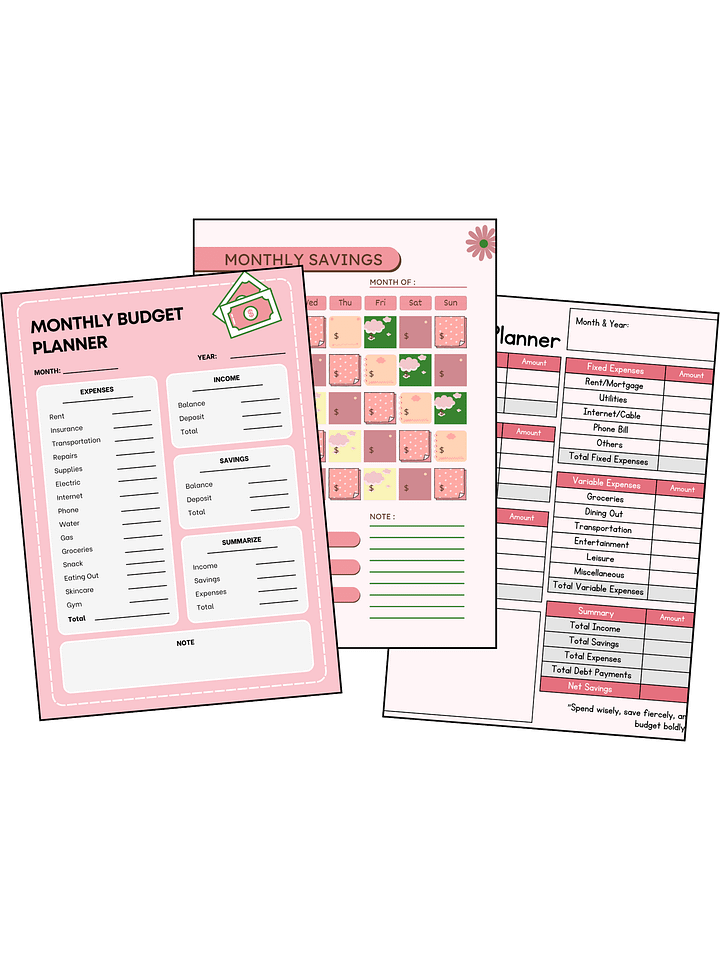 Cute Budgeting Bundle: 2 Monthly Planners + Savings Tracker product image (2)