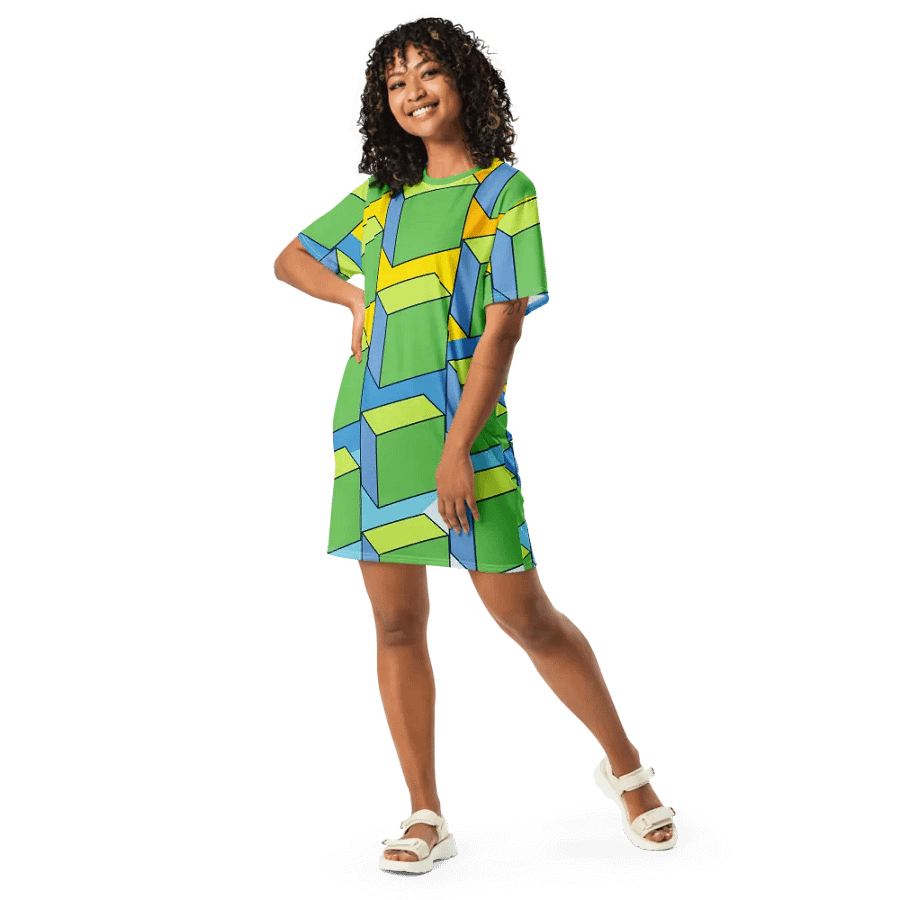 Colorful Large Block Abstract All-Over Print T-Shirt Dress product image (2)
