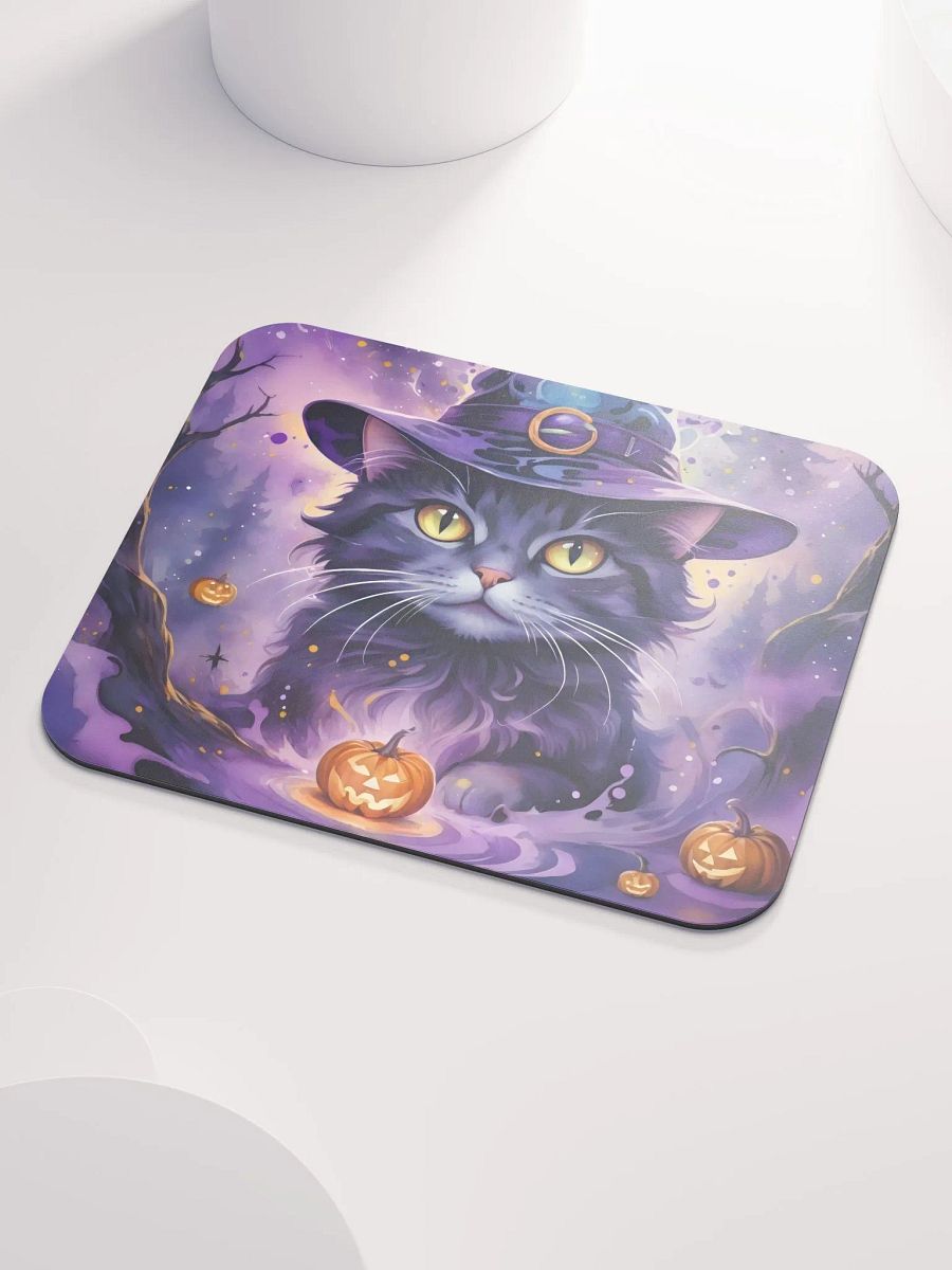 Fluffy Grey Cat Witch Mouse Pad product image (4)