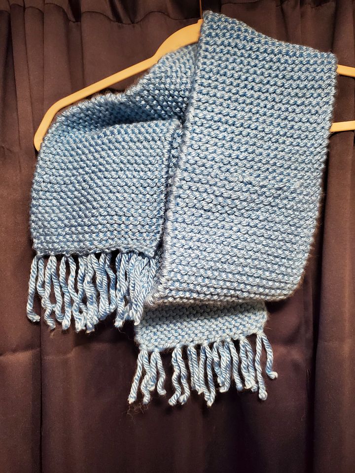 Baby blue super bulky knit scarf with fringe product image (2)