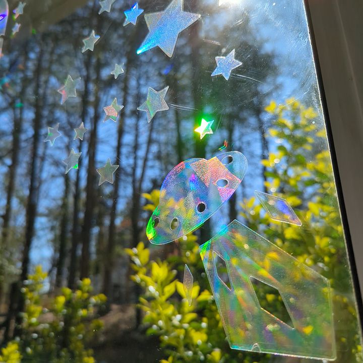 UFO & Star Suncatcher Window Sticker Set - Mixed Size/Pattern - Rainbow Making Decals!! Easy Application + Removal - Create a Magical Space! product image (2)