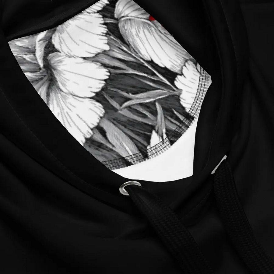 Bold Red Floral Pattern Black Hoodie product image (5)